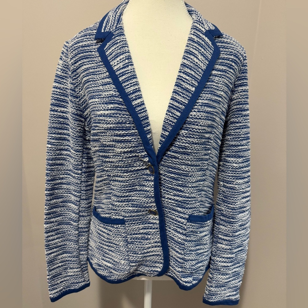 Tommy Hilfiger Blue and White Striped Knitted Blazer